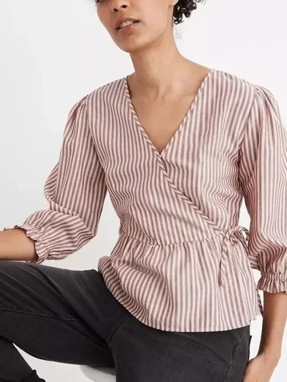Madewell Puff Sleeve Peplum Wrap Top